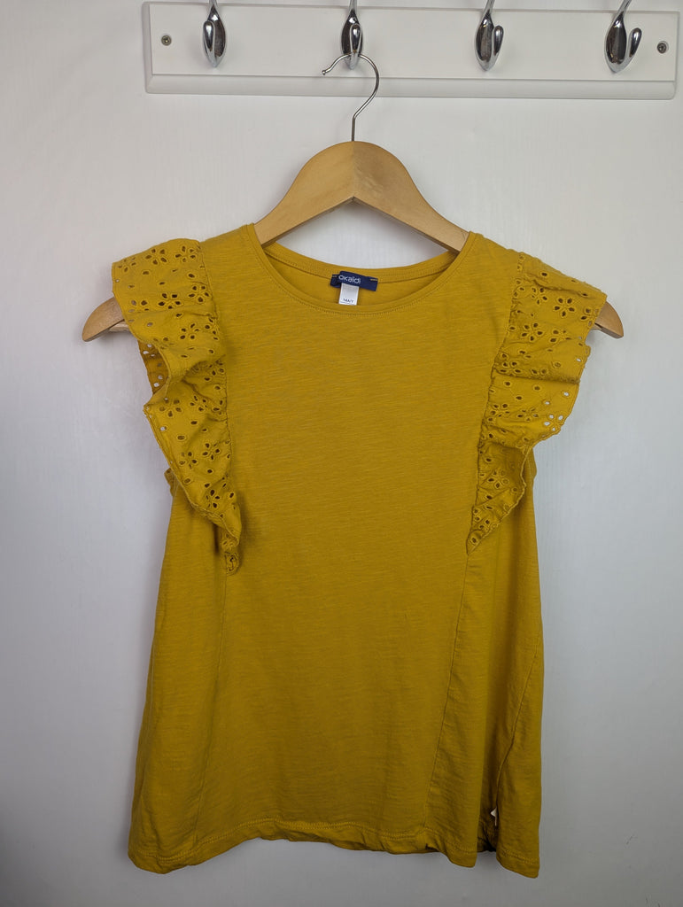 Okiadi Yellow Eyelet Top - Girls 14 Years Little Ones Preloved Used, Preloved, Preworn Baby, Girls & Boys Clothes. Kids & Children's second hand Clothing UK Online. Cheap affordable. Brands including Next, Joules, Nutmeg Morrisons, TU, F&F, H&M.