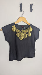 Orchestra Dark Grey & Gold Cropped Top - Girls 10 Years - Little Ones Preloved. Second Hand Children's & Preloved Baby, Kids, Girls & Boys Clothes. UK online