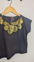 Orchestra Dark Grey & Gold Cropped Top - Girls 10 Years - Little Ones Preloved. Second Hand Children's & Preloved Baby, Kids, Girls & Boys Clothes. UK online