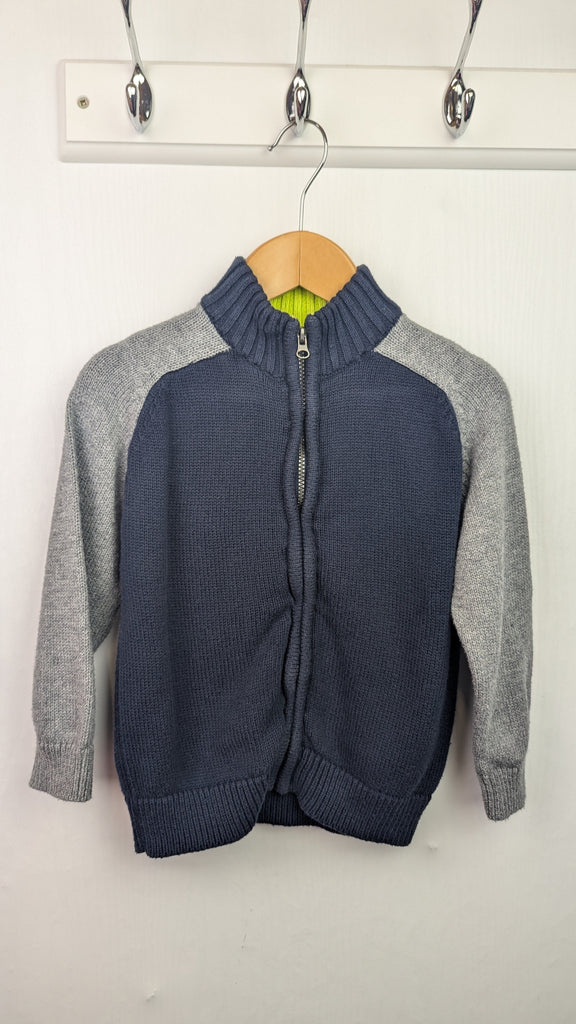 OshKosh Grey & Navy Zip Cardigan - Boys 2 Years OshKosh B'gosh Used, Preloved, Preworn Baby, Girls & Boys Clothes. Kids & Children's second hand Clothing UK Online. Cheap affordable. Brands including Next, Joules, Nutmeg Morrisons, TU, F&F, H&M.