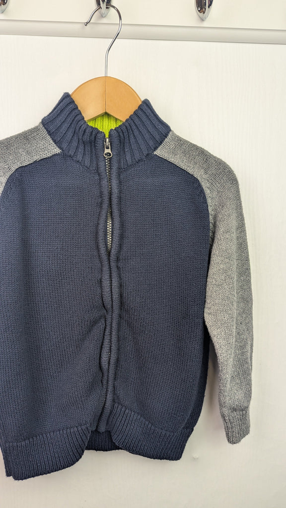 OshKosh Grey & Navy Zip Cardigan - Boys 2 Years OshKosh B'gosh Used, Preloved, Preworn Baby, Girls & Boys Clothes. Kids & Children's second hand Clothing UK Online. Cheap affordable. Brands including Next, Joules, Nutmeg Morrisons, TU, F&F, H&M.