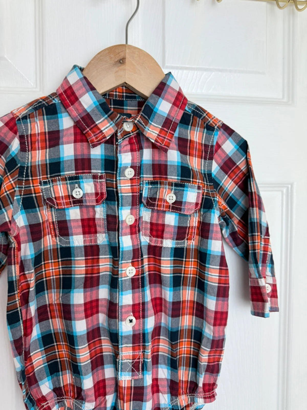 Oshkosh Red/Blue Checked Shirt Bodysuit - Boys 12 Months - Little Ones Preloved. Second Hand Children's & Preloved Baby, Kids, Girls & Boys Clothes. UK online
