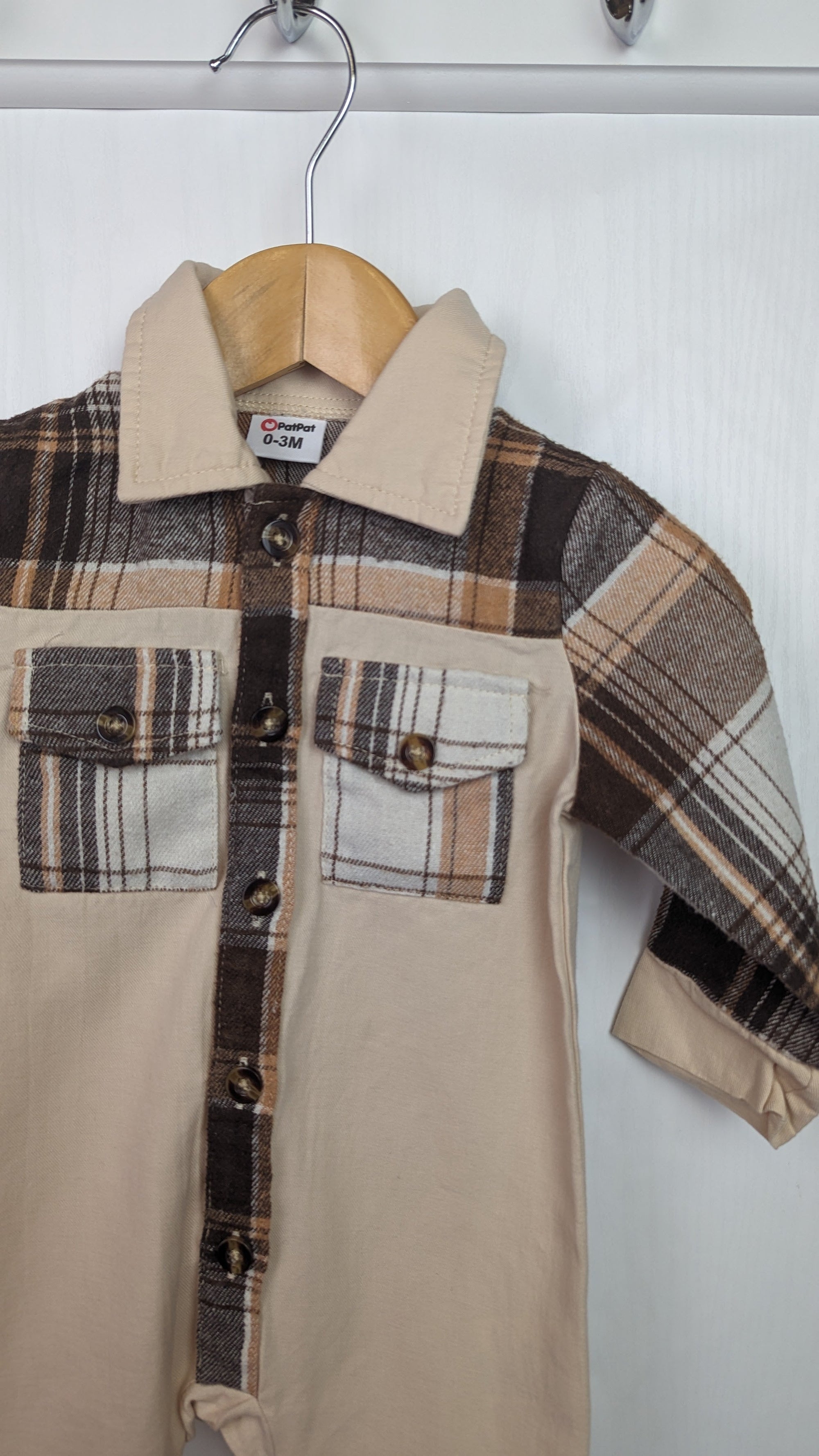 Patpat Beige Gingham Romper - Unisex 0 - 3 Months - Little Ones Preloved. Second Hand Children's & Preloved Baby, Kids, Girls & Boys Clothes. UK online