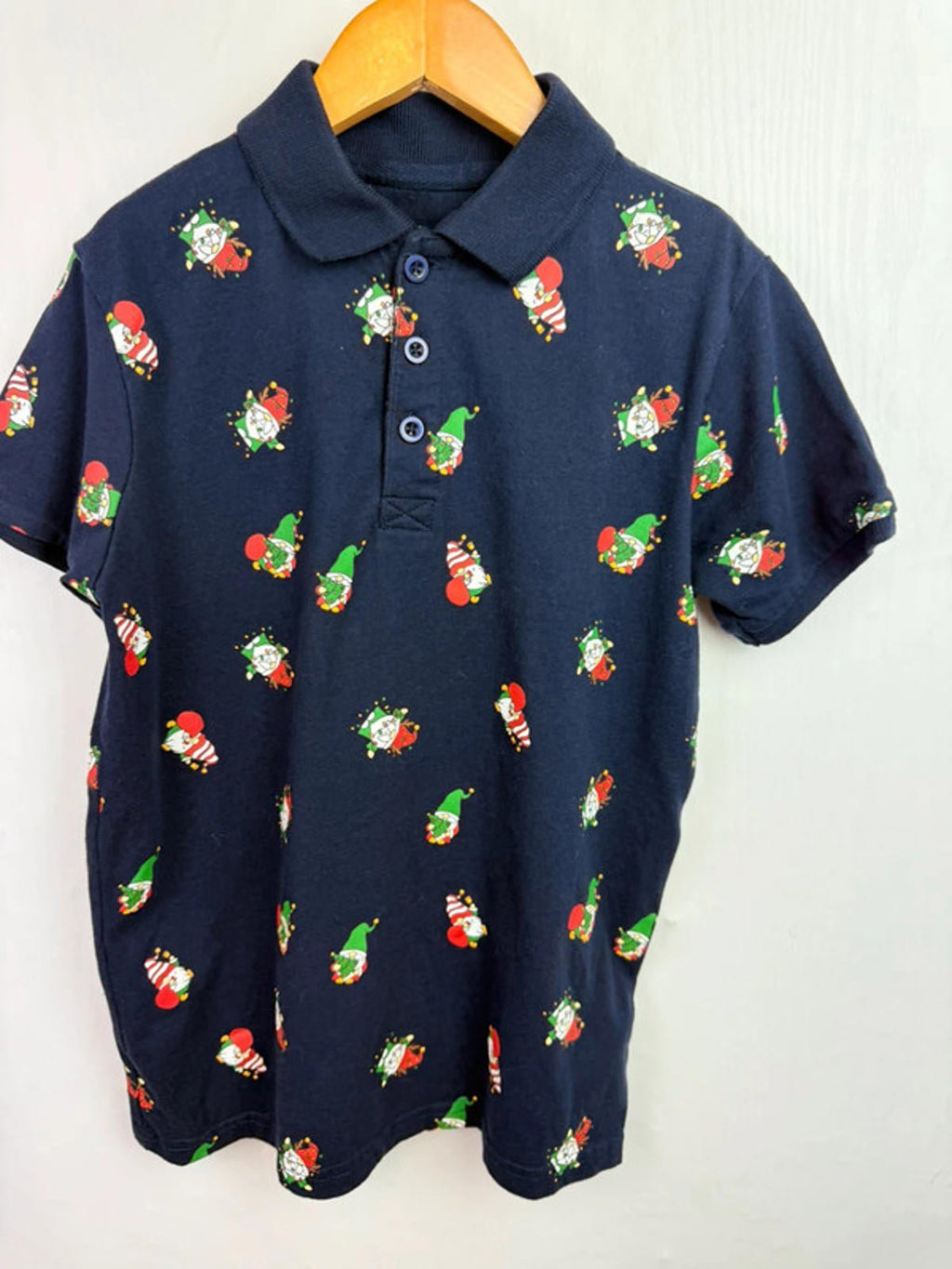 Peacocks Christmas Gonk Polo Shirt - Boys 9 - 10 Years - Little Ones Preloved. Second Hand Children's & Preloved Baby, Kids, Girls & Boys Clothes. UK online