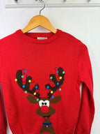 Peacocks Red Reindeer Christmas Jumper - Unisex 9 - 10 Years - Little Ones Preloved. Second Hand Children's & Preloved Baby, Kids, Girls & Boys Clothes. UK online