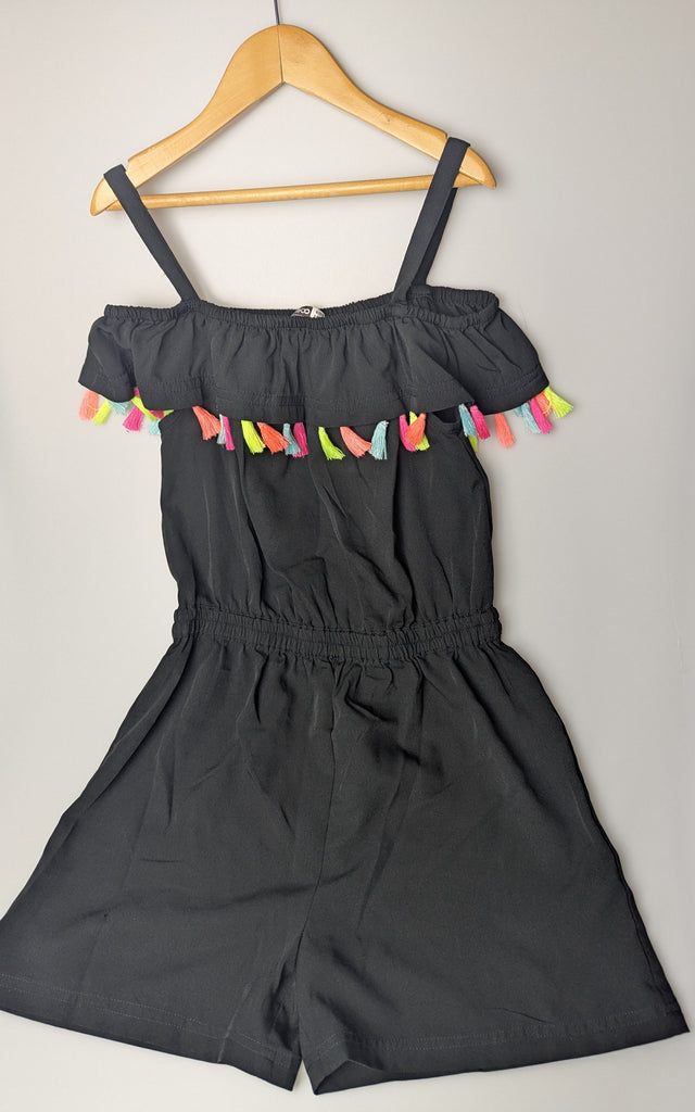 Pep & Co Black Tassle Playsuit - Girls 9-10 Years Little Ones Preloved Used, Preloved, Preworn Baby, Girls & Boys Clothes. Kids & Children's second hand Clothing UK Online. Cheap affordable. Brands including Next, Joules, Nutmeg Morrisons, TU, F&F, H&M.