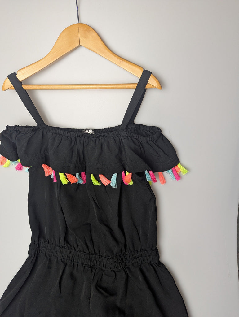 Pep & Co Black Tassle Playsuit - Girls 9-10 Years Little Ones Preloved Used, Preloved, Preworn Baby, Girls & Boys Clothes. Kids & Children's second hand Clothing UK Online. Cheap affordable. Brands including Next, Joules, Nutmeg Morrisons, TU, F&F, H&M.