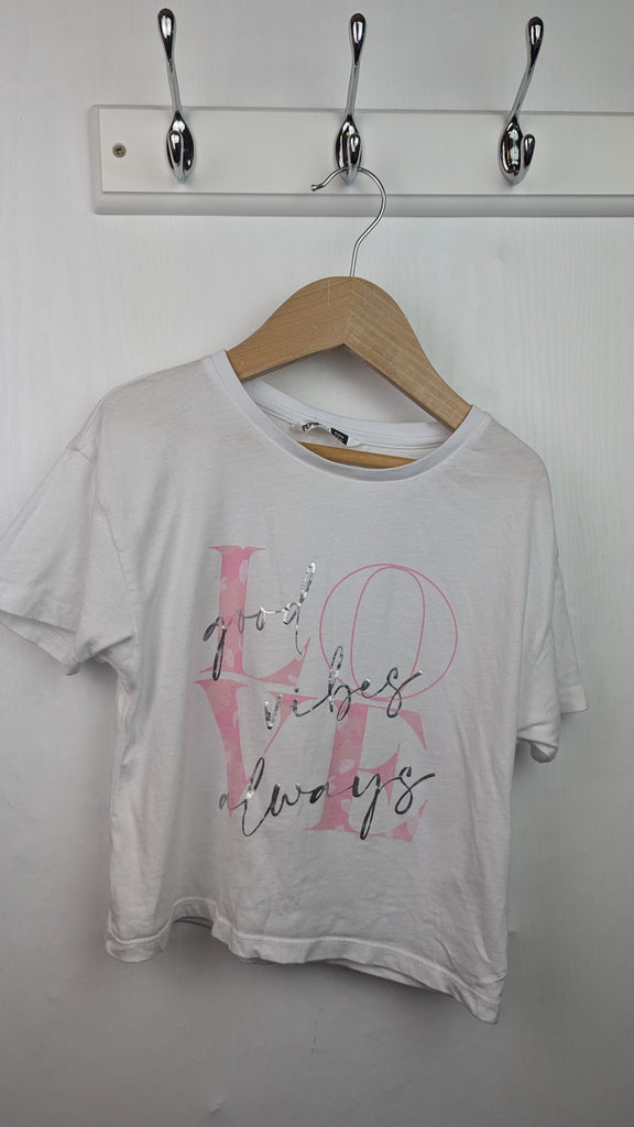 Pep & Co 'Good vibes always' Top - Girls 7-8 Years Pep & Co Used, Preloved, Preworn & Second Hand Baby, Kids & Children's Clothing UK Online. Cheap affordable. Brands including Next, Joules, Nutmeg Morrisons, TU, F&F, H&M.