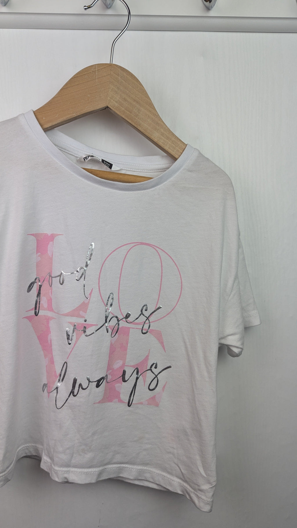 Pep & Co 'Good vibes always' Top - Girls 7 - 8 Years - Little Ones Preloved. Second Hand Children's & Preloved Baby, Kids, Girls & Boys Clothes. UK online