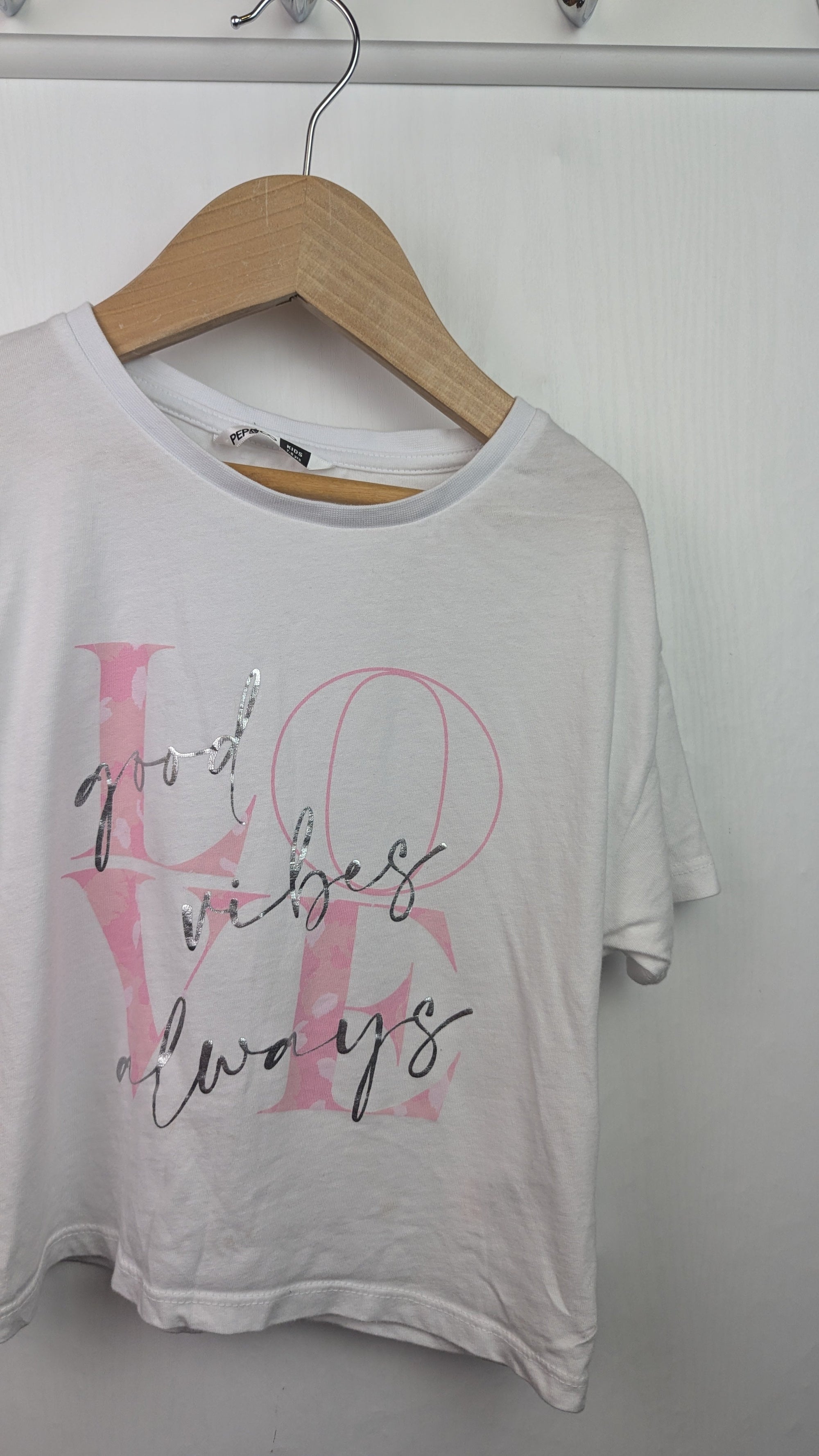 Pep & Co 'Good vibes always' Top - Girls 7 - 8 Years - Little Ones Preloved. Second Hand Children's & Preloved Baby, Kids, Girls & Boys Clothes. UK online