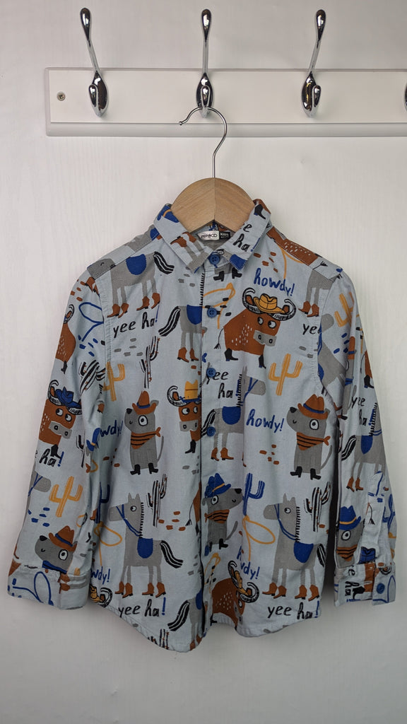 Pep & Co Howdy Lined Shirt - Boys 4-5 Years Little Ones Preloved Used, Preloved, Preworn & Second Hand Baby, Kids & Children's Clothing UK Online. Cheap affordable. Brands including Next, Joules, Nutmeg Morrisons, TU, F&F, H&M.