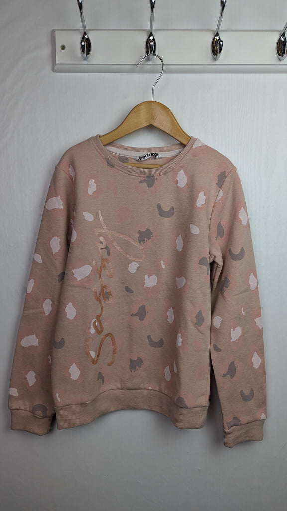 Pep & Co Sassy Animal Print Jumper - Girls 8-9 Years Little Ones Preloved Used, Preloved, Preworn Baby, Girls & Boys Clothes. Kids & Children's second hand Clothing UK Online. Cheap affordable. Brands including Next, Joules, Nutmeg Morrisons, TU, F&F, H&M.