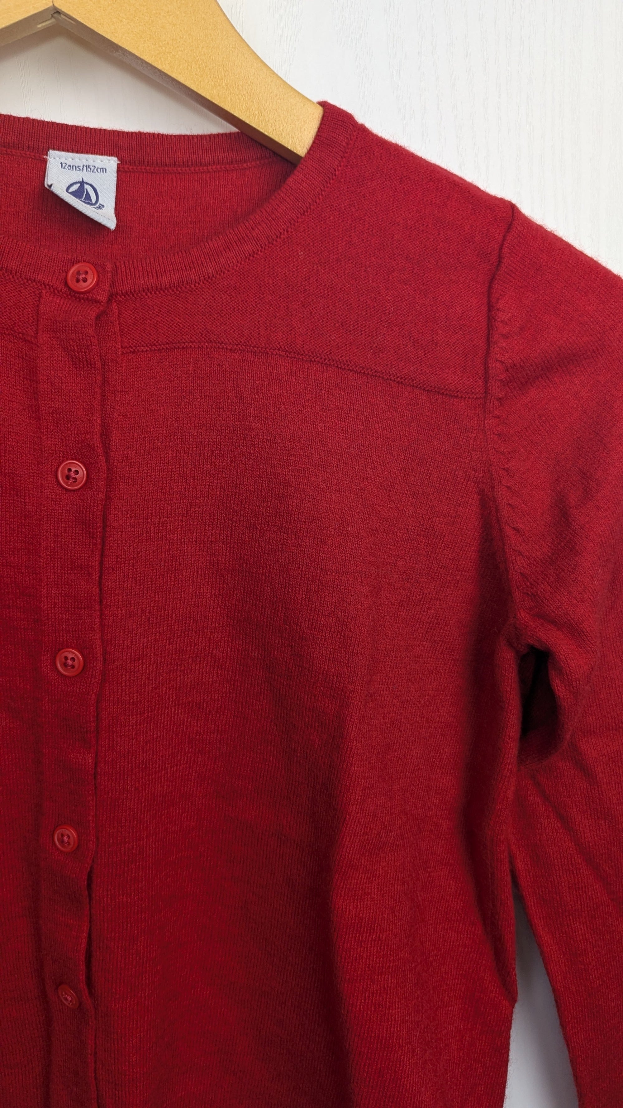 Petit Bateau Red Fine Knit Cardigan - Girls 12 Years - Little Ones Preloved. Second Hand Children's & Preloved Baby, Kids, Girls & Boys Clothes. UK online