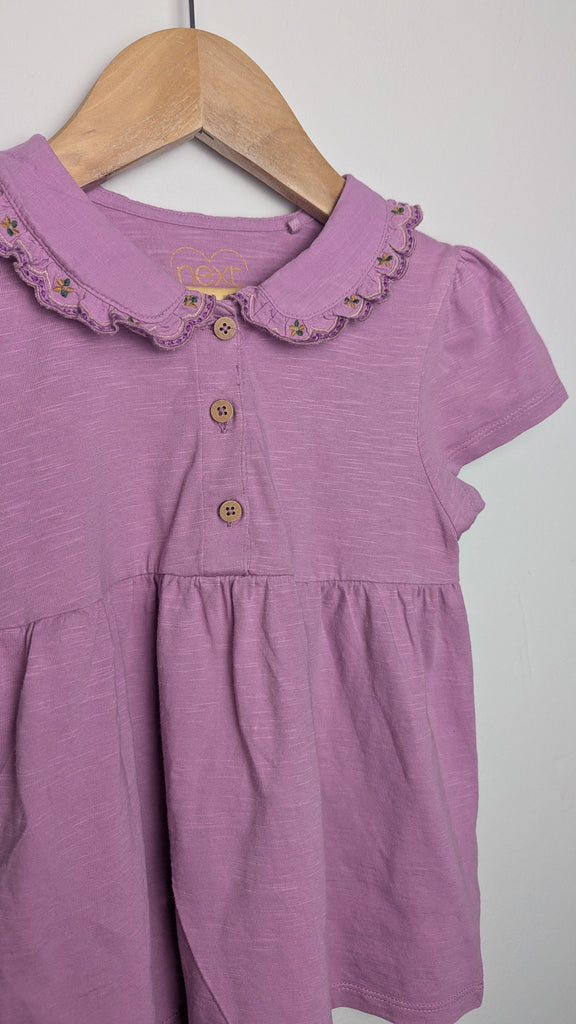 PLAYWEAR Next Purple Floral Collar Top - Girls 5-6 Years Little Ones Preloved Used, Preloved, Preworn & Second Hand Baby, Kids & Children's Clothing UK Online. Cheap affordable. Brands including Next, Joules, Nutmeg Morrisons, TU, F&F, H&M.