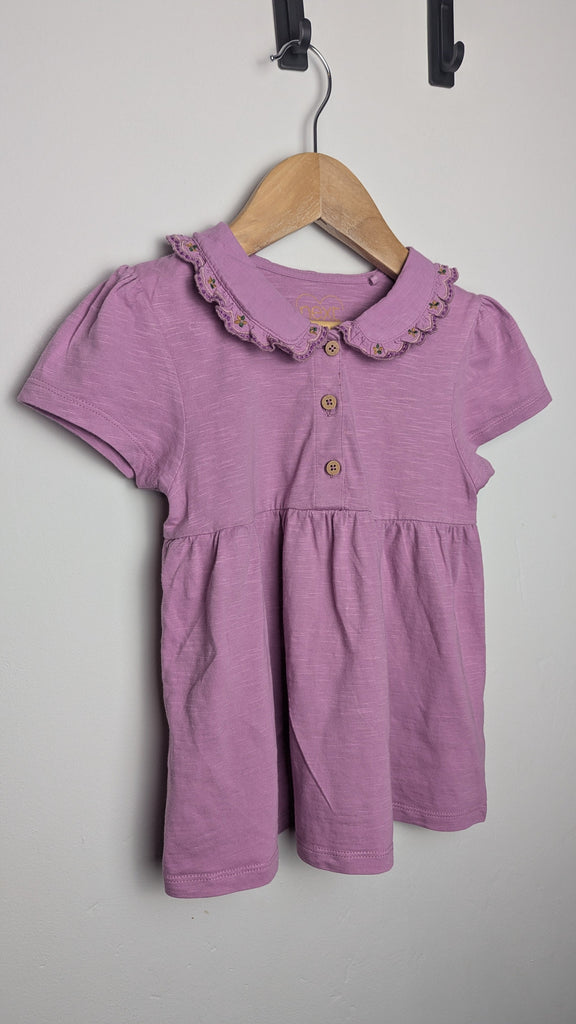 PLAYWEAR Next Purple Floral Collar Top - Girls 5-6 Years Little Ones Preloved Used, Preloved, Preworn Baby, Girls & Boys Clothes. Kids & Children's second hand Clothing UK Online. Cheap affordable. Brands including Next, Joules, Nutmeg Morrisons, TU, F&F, H&M.