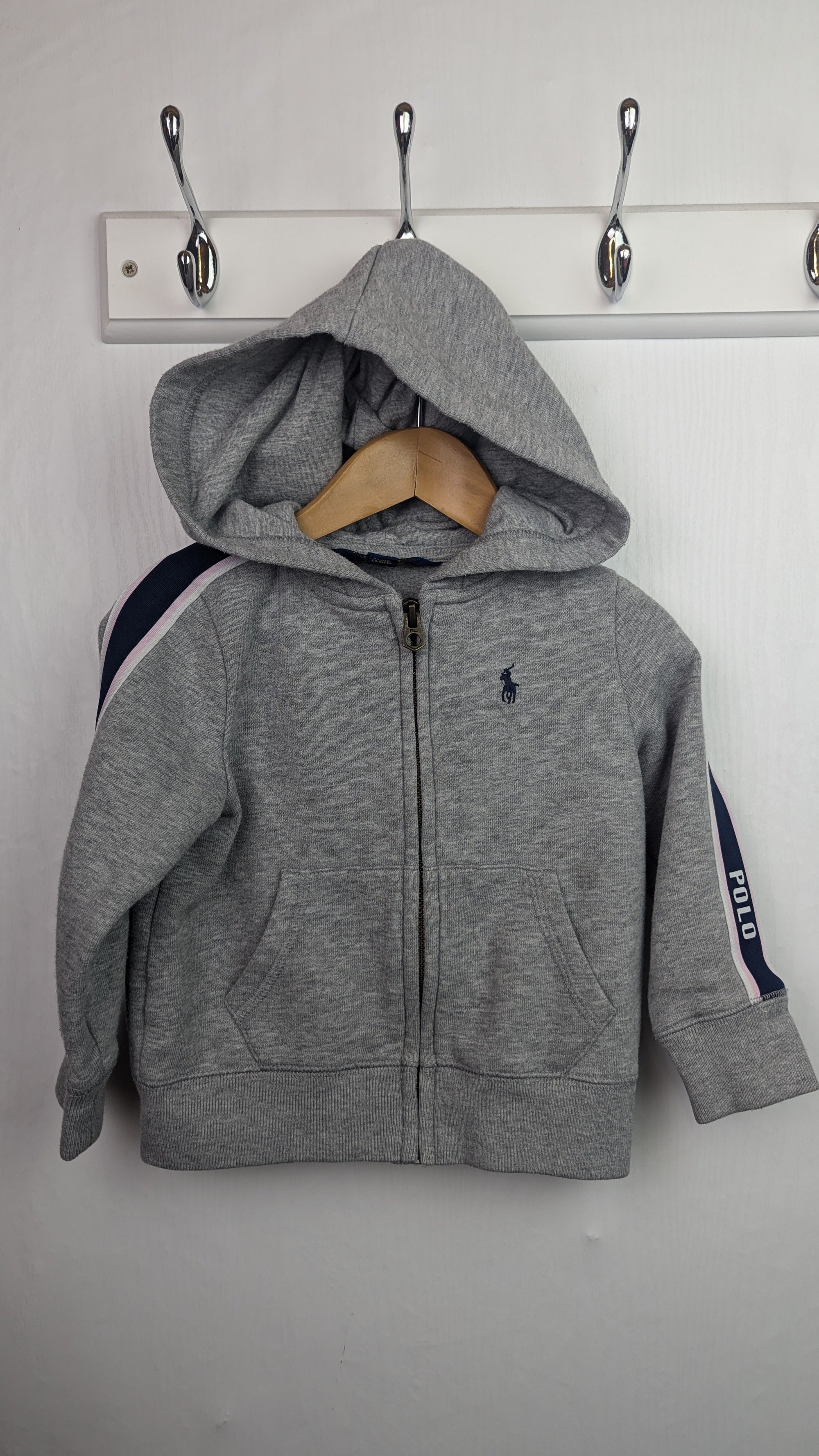 Polo Ralph Lauren Pink & Grey Zipped Hoodie - Girls 2 Years - Little Ones Preloved. Second Hand Children's & Preloved Baby, Kids, Girls & Boys Clothes. UK online