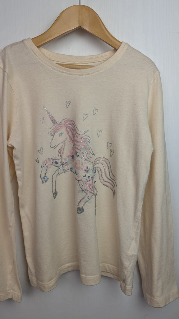 Primark Cream Unicorn Long Sleeve Top - Girls 7-8 Years Little Ones Preloved Used, Preloved, Preworn & Second Hand Baby, Kids & Children's Clothing UK Online. Cheap affordable. Brands including Next, Joules, Nutmeg Morrisons, TU, F&F, H&M.