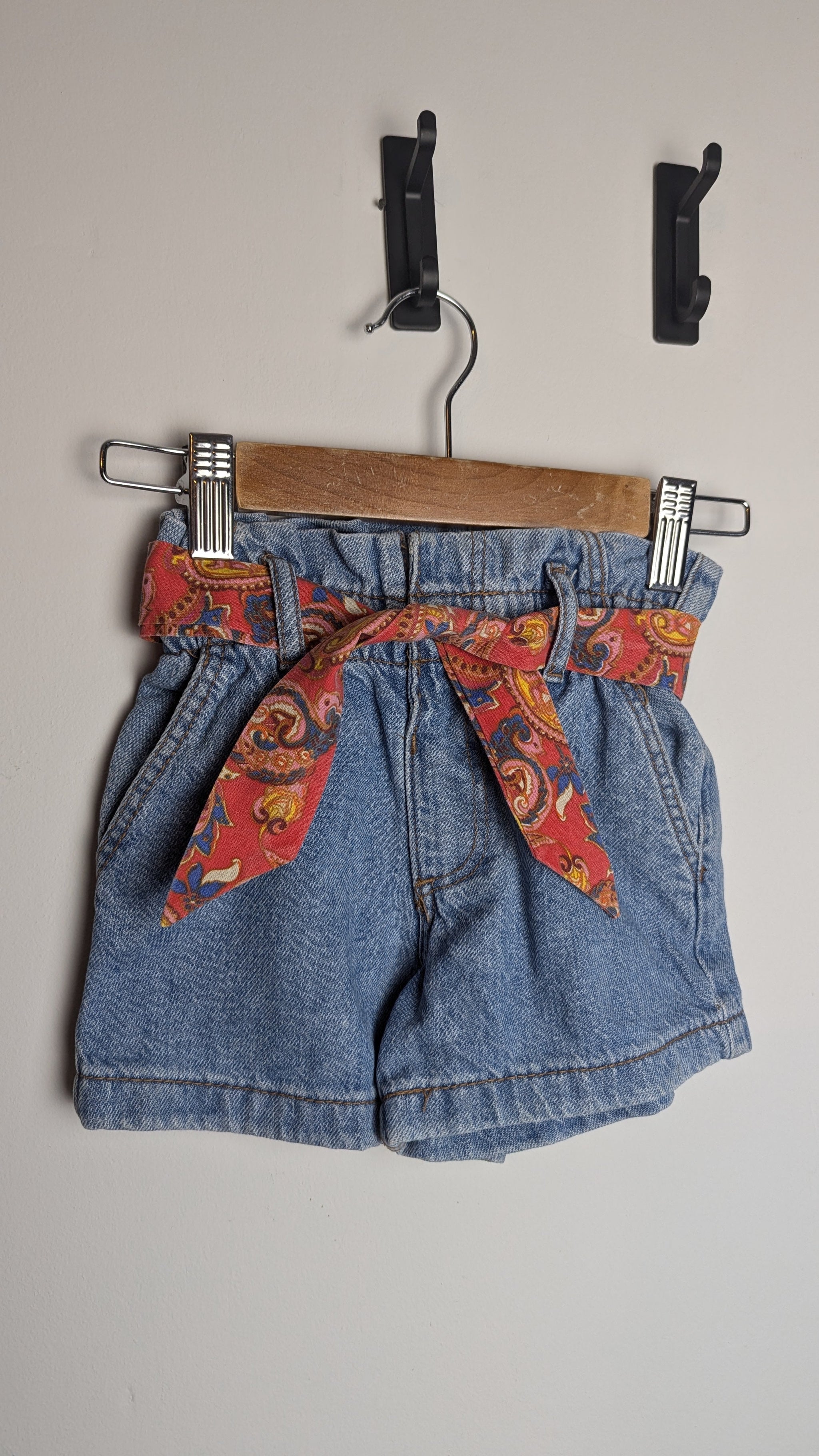 Primark Denim Paper Bag Shorts With Belt Girls 2 3 Years Little Ones Preloved