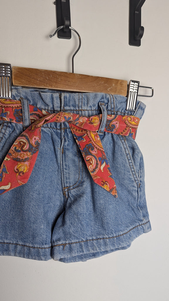 Primark Denim Paper Bag Shorts With Belt - Girls 2-3 Years Little Ones Preloved Used, Preloved, Preworn Baby, Girls & Boys Clothes. Kids & Children's second hand Clothing UK Online. Cheap affordable. Brands including Next, Joules, Nutmeg Morrisons, TU, F&F, H&M.