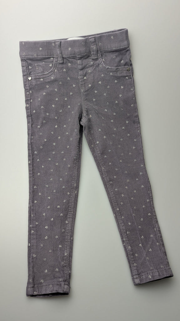 Primark Grey Cord Heart Trousers - Girls 3-4 Years Little Ones Preloved Used, Preloved, Preworn Baby, Girls & Boys Clothes. Kids & Children's second hand Clothing UK Online. Cheap affordable. Brands including Next, Joules, Nutmeg Morrisons, TU, F&F, H&M.