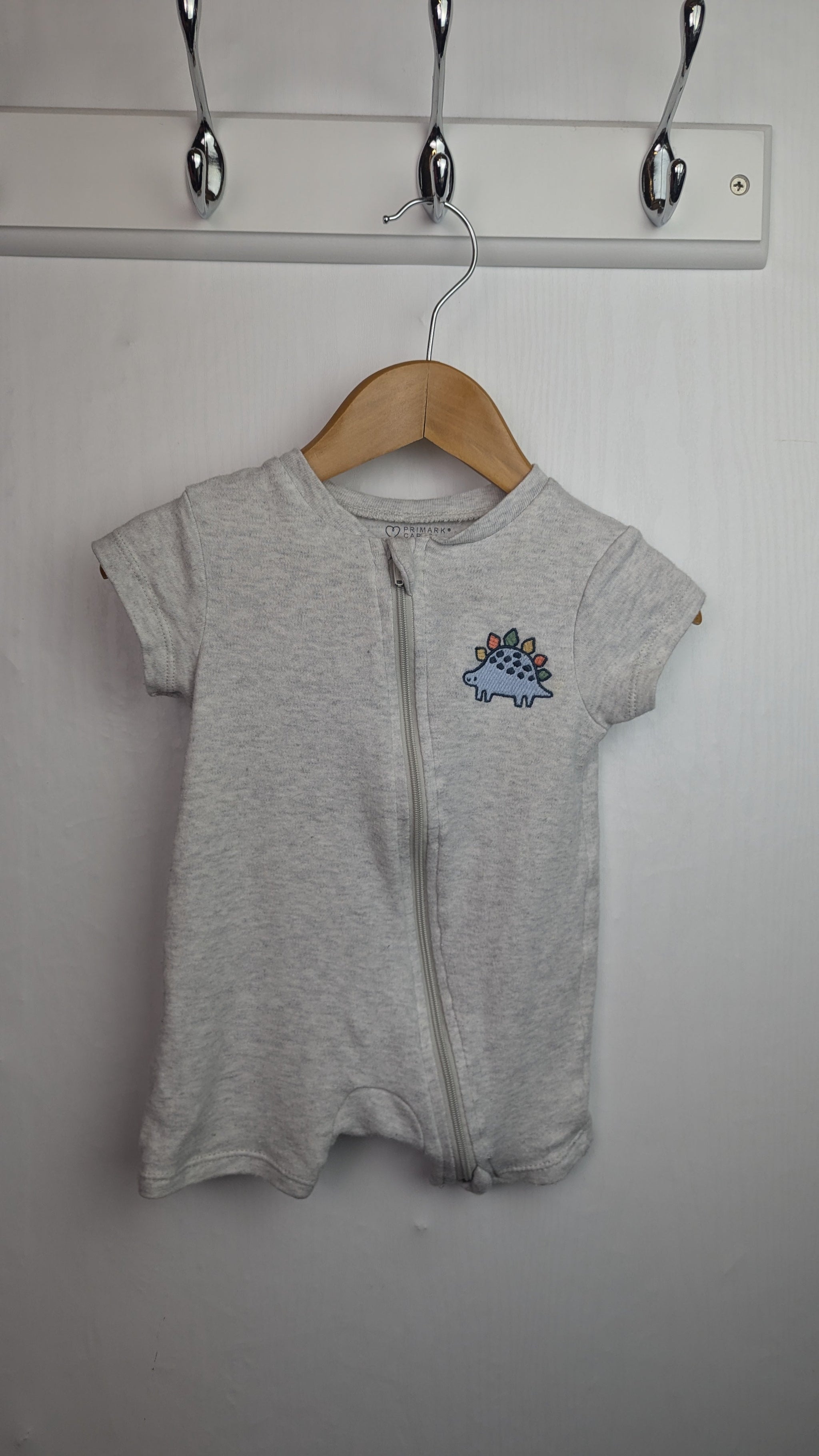 Primark Grey Dinosaur Zip Romper Boys 3 6 Months