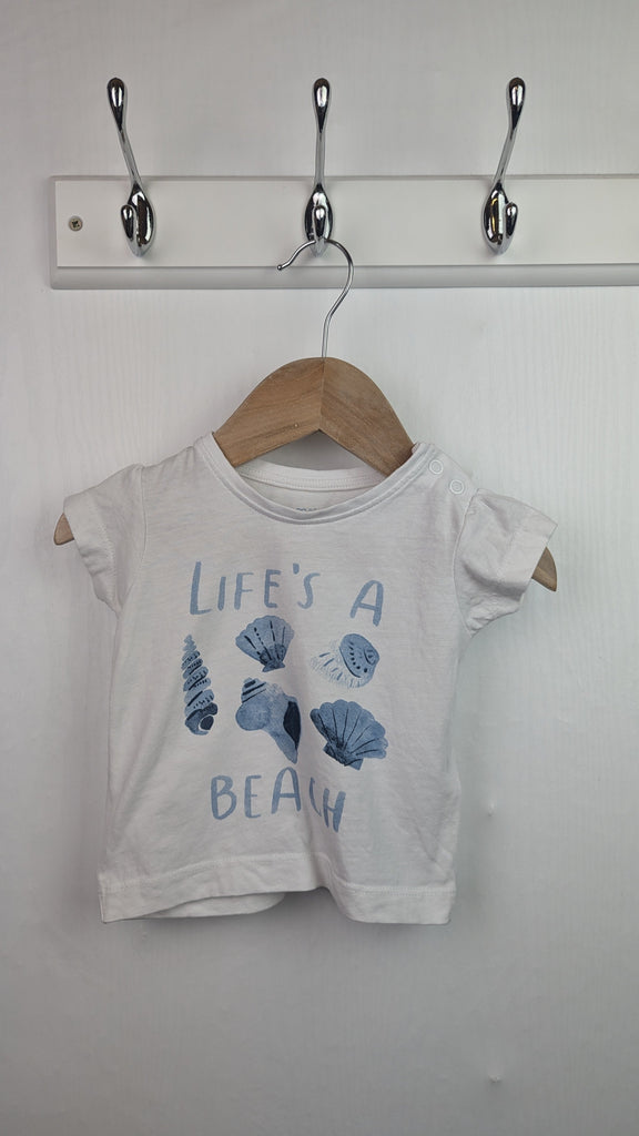 Primark 'Life's a Beach' Top - Unisex 3-6 Months Little Ones Preloved Used, Preloved, Preworn & Second Hand Baby, Kids & Children's Clothing UK Online. Cheap affordable. Brands including Next, Joules, Nutmeg Morrisons, TU, F&F, H&M.