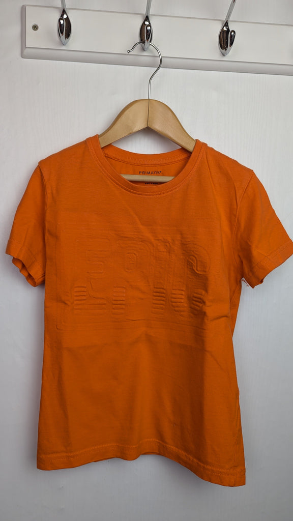 Primark Orange 'Epic' Short Sleeve Top - Boys 5-6 Years Little Ones Preloved Used, Preloved, Preworn & Second Hand Baby, Kids & Children's Clothing UK Online. Cheap affordable. Brands including Next, Joules, Nutmeg Morrisons, TU, F&F, H&M.