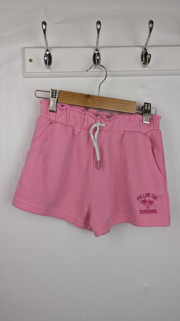 Primark Pink 'Follow the Sunshine' Shorts - Girls 6-7 Years Little Ones Preloved Used, Preloved, Preworn Baby, Girls & Boys Clothes. Kids & Children's second hand Clothing UK Online. Cheap affordable. Brands including Next, Joules, Nutmeg Morrisons, TU, F&F, H&M.