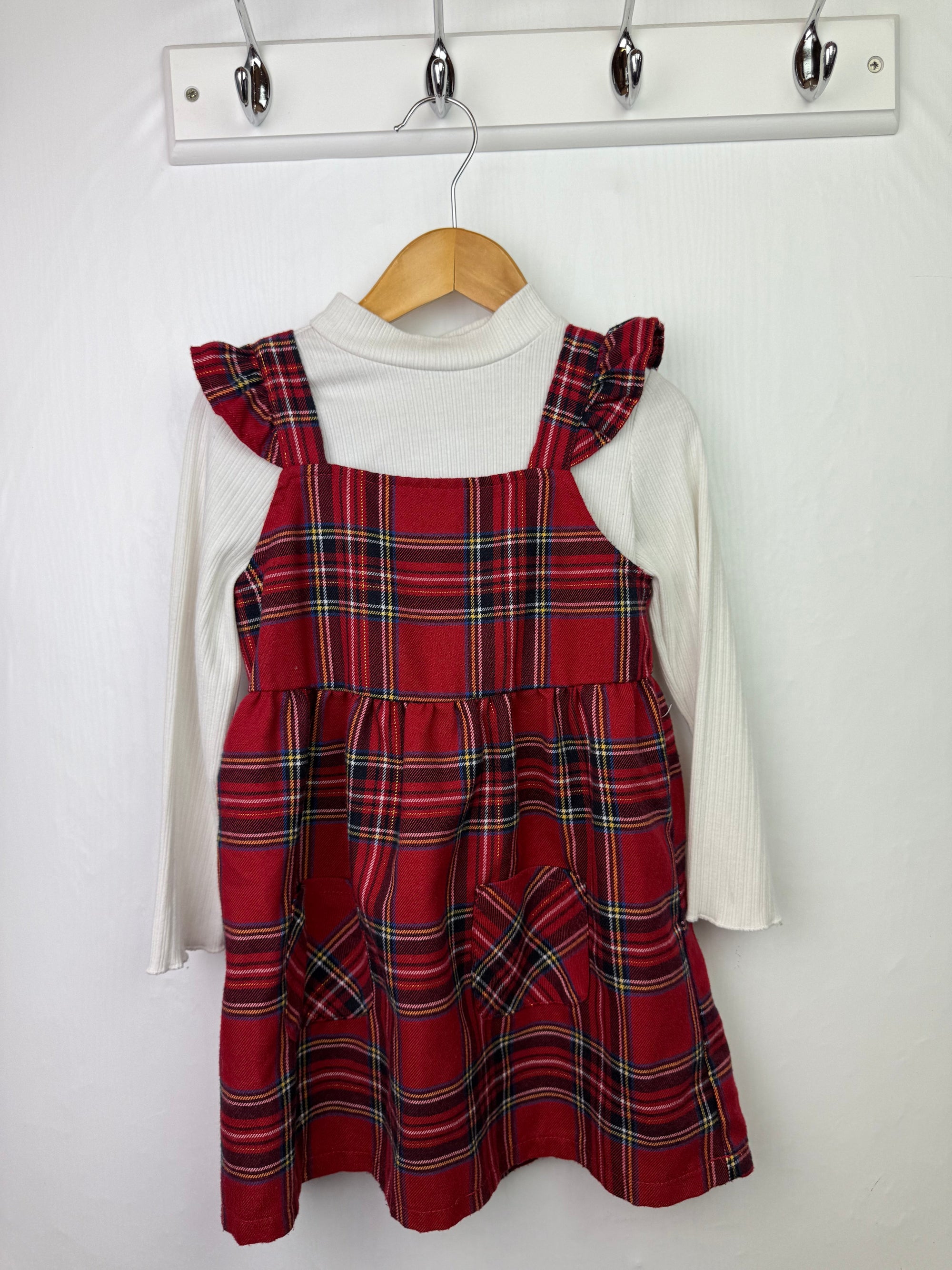Primark Red Plaid Dress & Ribbed Top - Girls 3 - 4 Years - Little Ones Preloved. Second Hand Children's & Preloved Baby, Kids, Girls & Boys Clothes. UK online