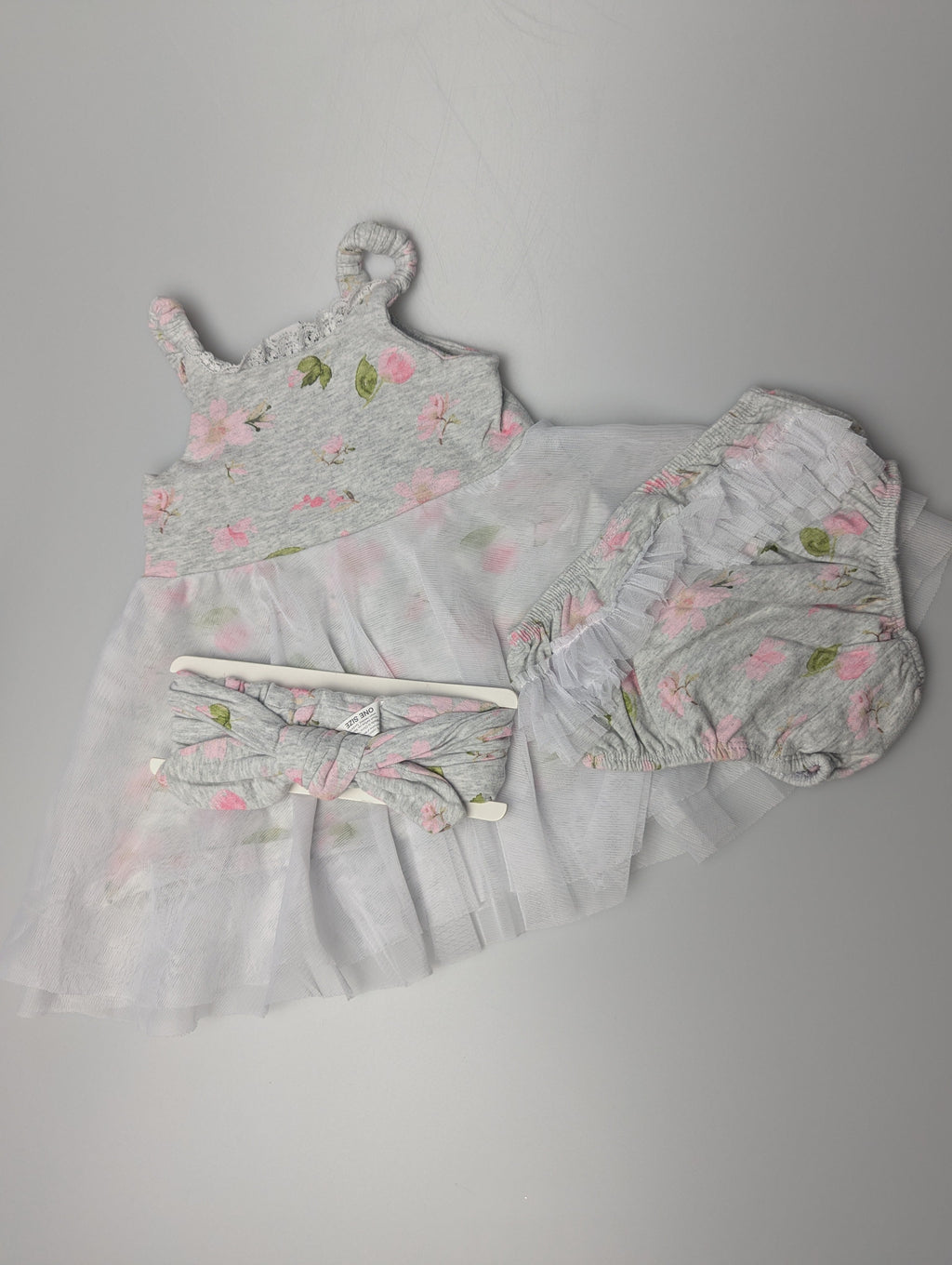 Rene Rofe Grey Floral Dress - Girls 0 - 3 Months - Little Ones Preloved. Second Hand Children's & Preloved Baby, Kids, Girls & Boys Clothes. UK online