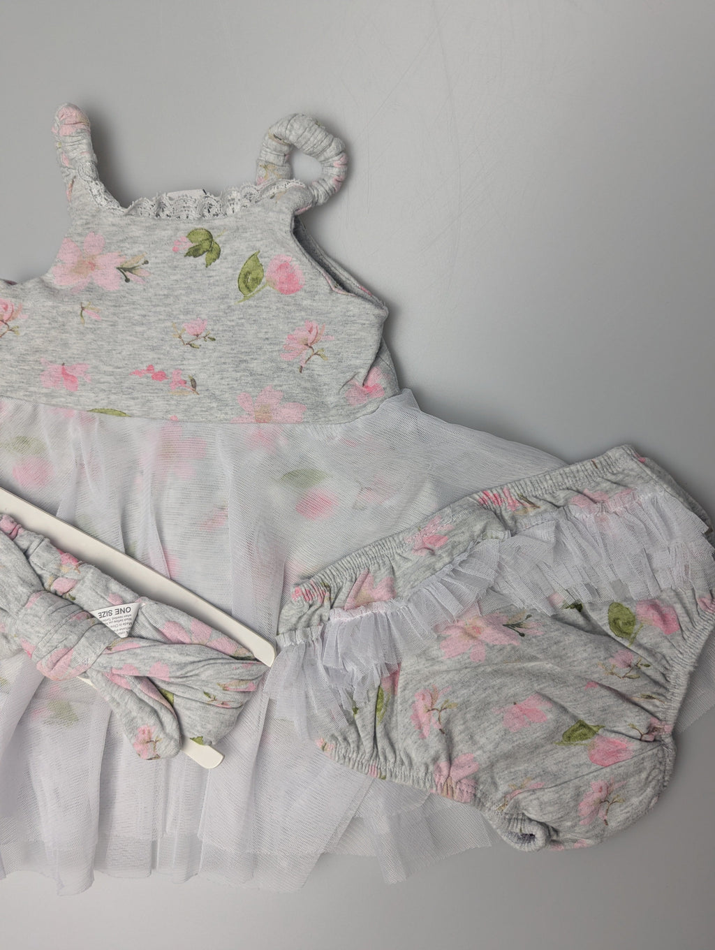 Rene Rofe Grey Floral Dress - Girls 0 - 3 Months - Little Ones Preloved. Second Hand Children's & Preloved Baby, Kids, Girls & Boys Clothes. UK online