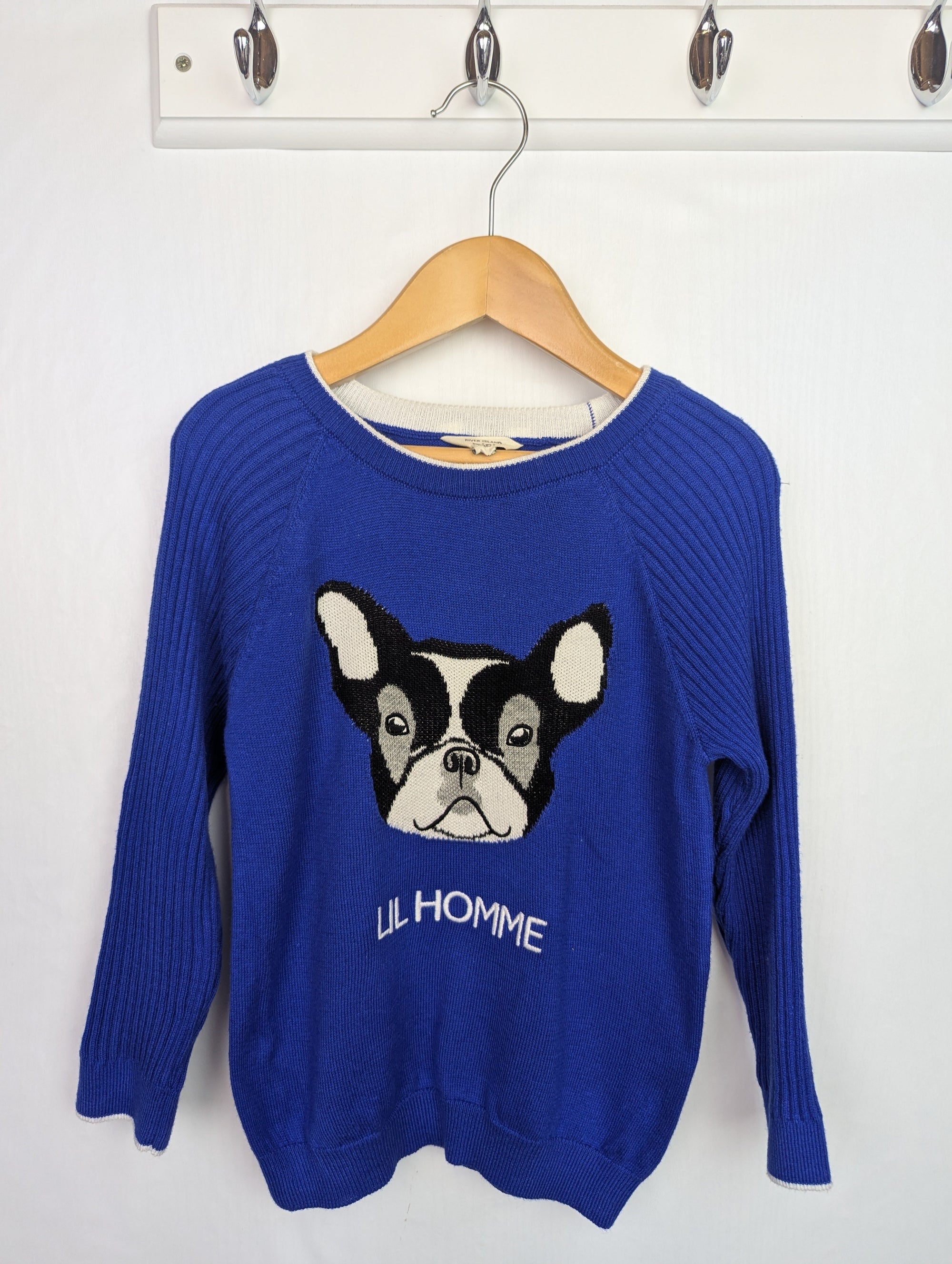 River Island Blue Lil Homme Jumper - Boys 18 - 24 Months - Little Ones Preloved. Second Hand Children's & Preloved Baby, Kids, Girls & Boys Clothes. UK online