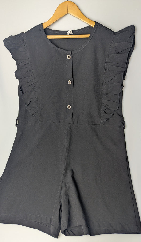 Shein Black Playsuit - Girls 11-12 Years Little Ones Preloved Used, Preloved, Preworn Baby, Girls & Boys Clothes. Kids & Children's second hand Clothing UK Online. Cheap affordable. Brands including Next, Joules, Nutmeg Morrisons, TU, F&F, H&M.