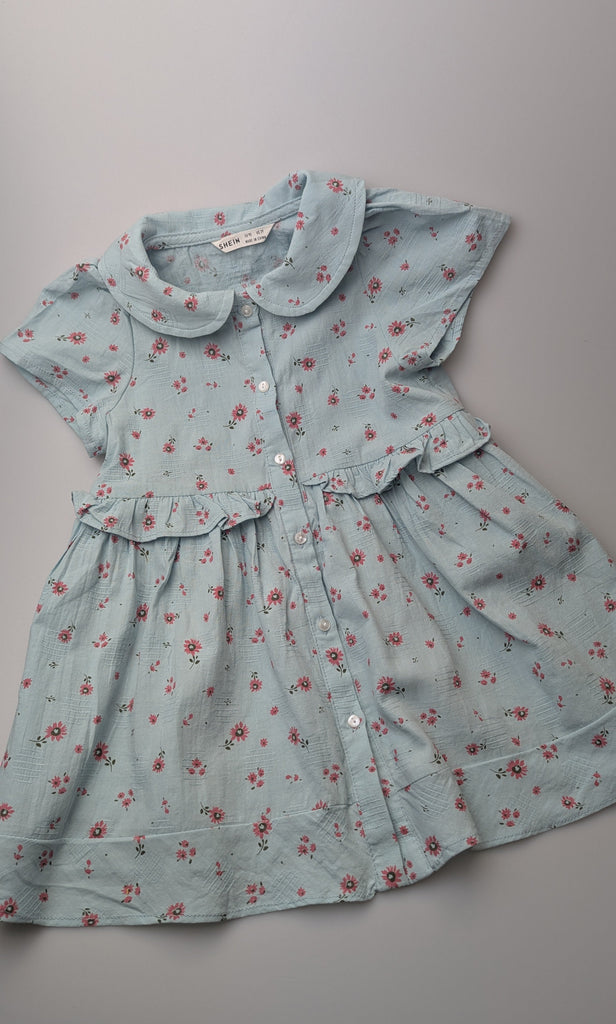 Shein Blue Floral Dress - Girls 2 Years Little Ones Preloved Used, Preloved, Preworn Baby, Girls & Boys Clothes. Kids & Children's second hand Clothing UK Online. Cheap affordable. Brands including Next, Joules, Nutmeg Morrisons, TU, F&F, H&M.