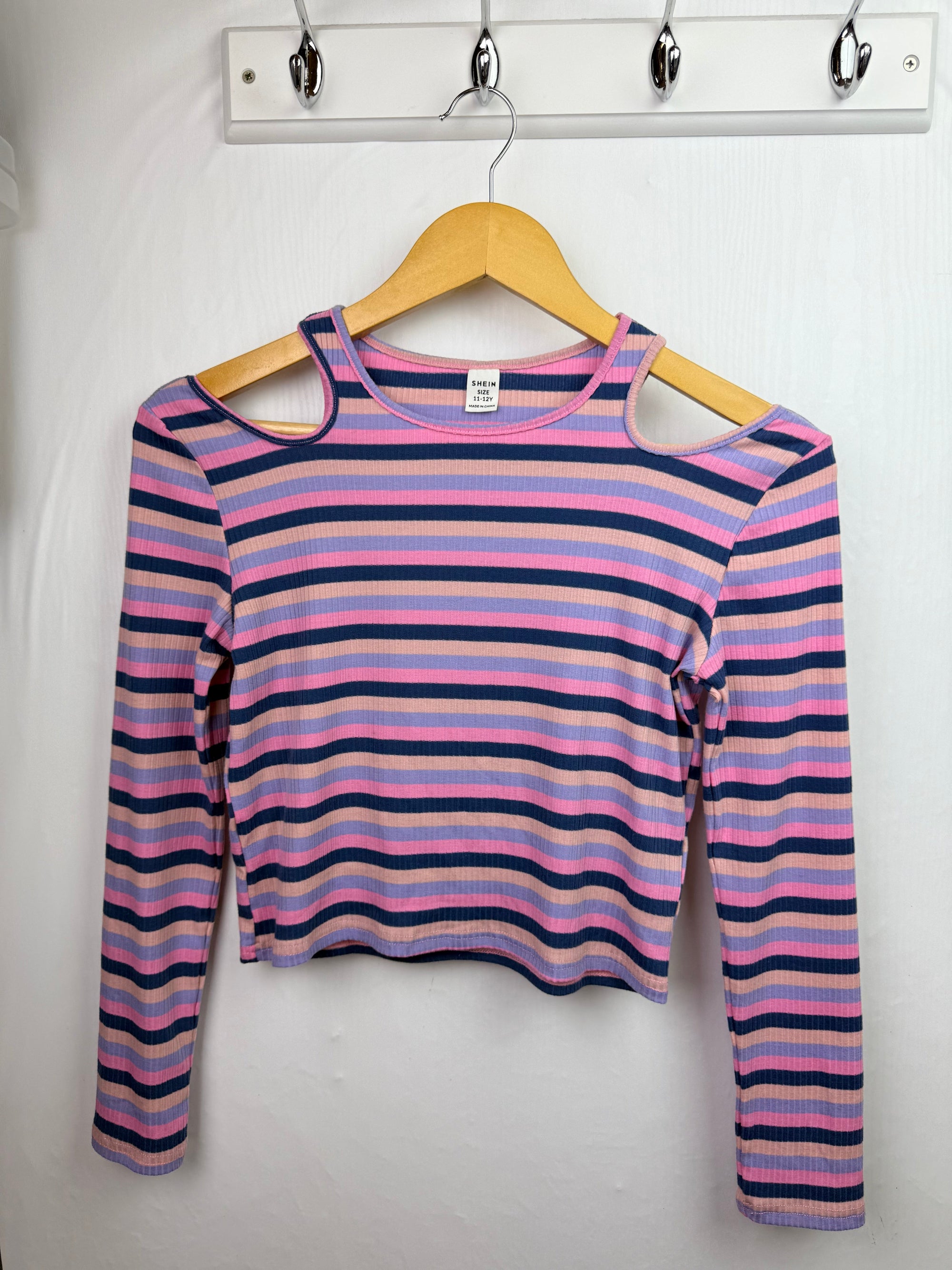 Shein Cold Shoulder Striped Top - Girls 11 - 12 Years - Little Ones Preloved. Second Hand Children's & Preloved Baby, Kids, Girls & Boys Clothes. UK online