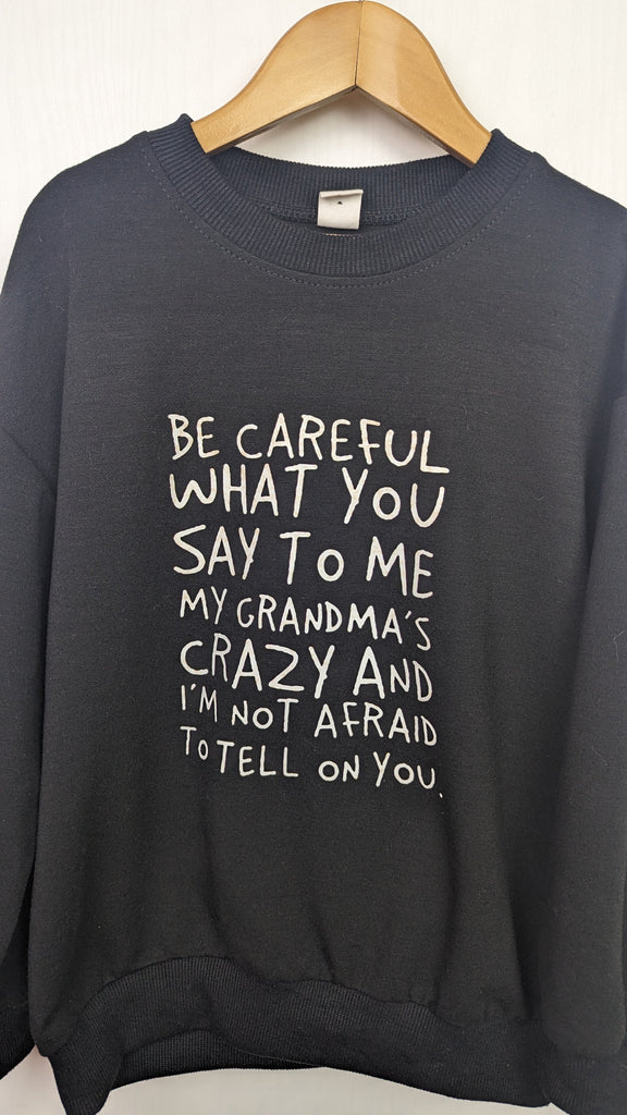 Shein Crazy Grandma Jumper - Unisex 7 Years Shein Used, Preloved, Preworn & Second Hand Baby, Kids & Children's Clothing UK Online. Cheap affordable. Brands including Next, Joules, Nutmeg Morrisons, TU, F&F, H&M.