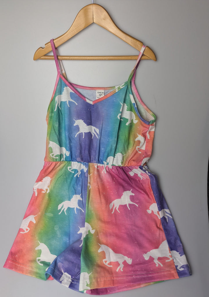 Shein Rainbow Unicorn Playsuit - Girls 8 Years Little Ones Preloved Used, Preloved, Preworn Baby, Girls & Boys Clothes. Kids & Children's second hand Clothing UK Online. Cheap affordable. Brands including Next, Joules, Nutmeg Morrisons, TU, F&F, H&M.