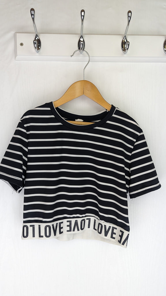 Shien stiped 'Love' Crop Top - Girls 11-12 Years Shein Used, Preloved, Preworn & Second Hand Baby, Kids & Children's Clothing UK Online. Cheap affordable. Brands including Next, Joules, Nutmeg Morrisons, TU, F&F, H&M.