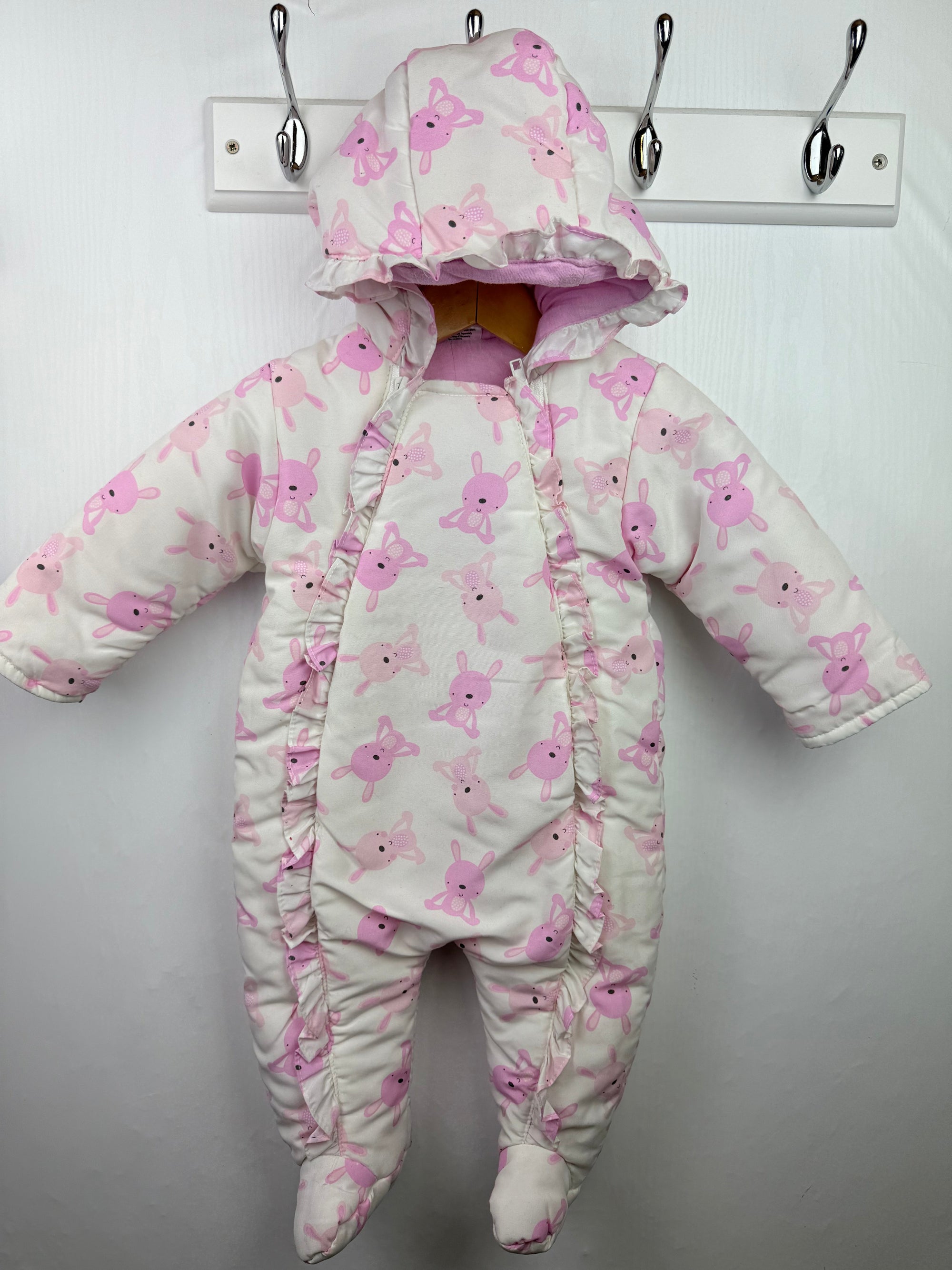 TJM Pink Bunny Pramsuit - Girls 3 - 6 Months - Little Ones Preloved. Second Hand Children's & Preloved Baby, Kids, Girls & Boys Clothes. UK online