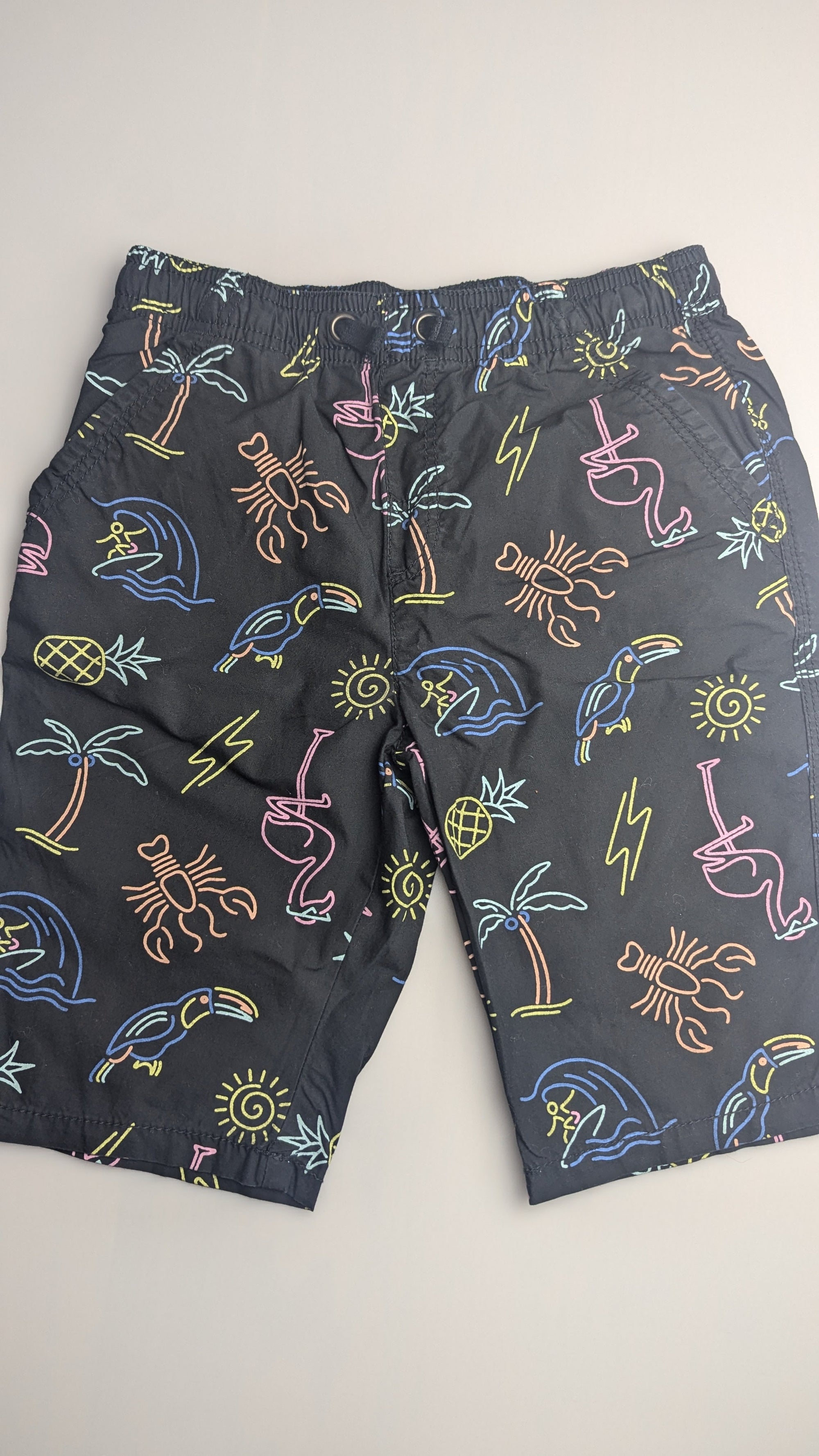 TU Black Tropical Neon Shorts - 8 Years - Little Ones Preloved. Second Hand Children's & Preloved Baby, Kids, Girls & Boys Clothes. UK online