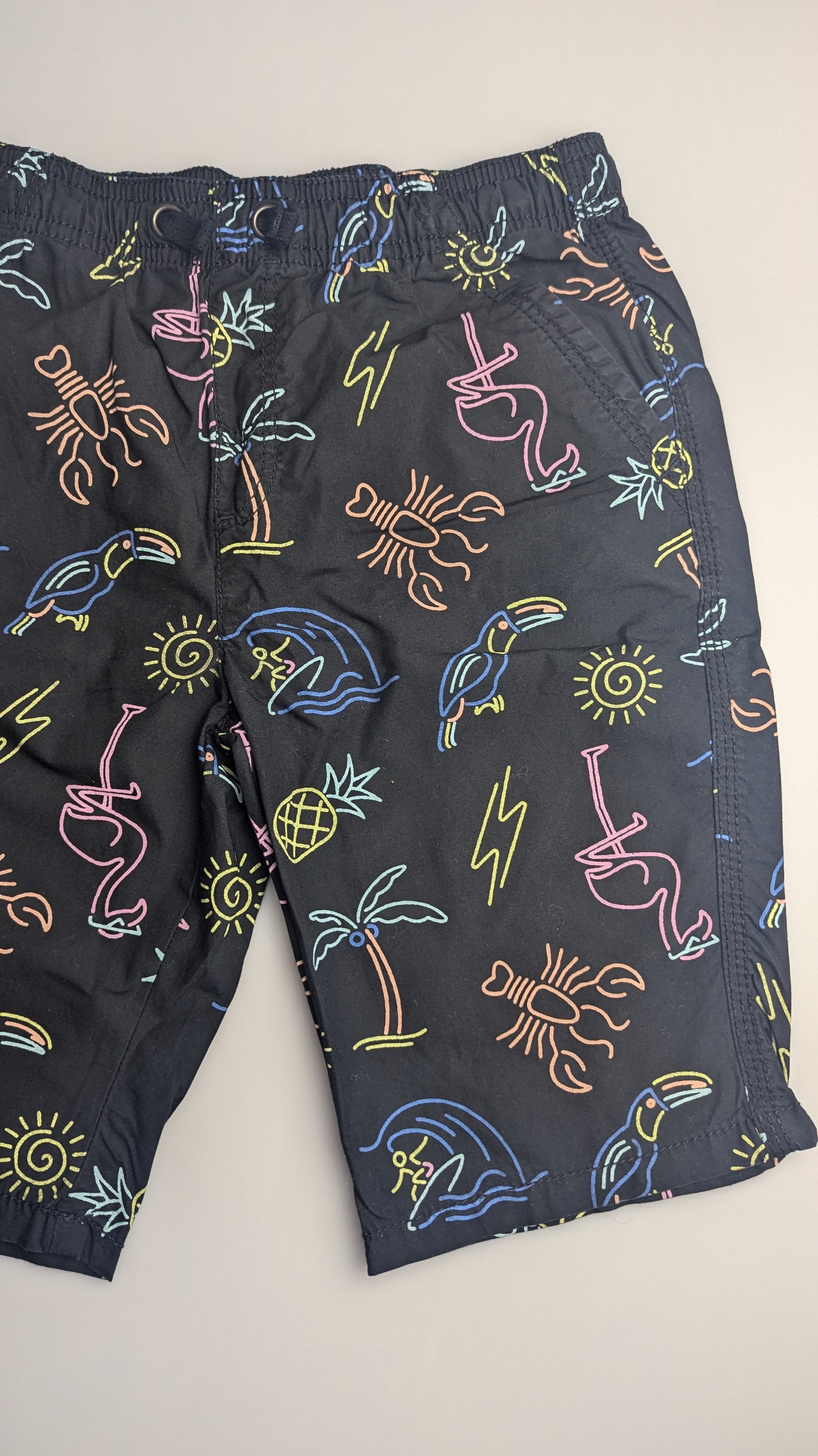 TU Black Tropical Neon Shorts - 8 Years - Little Ones Preloved. Second Hand Children's & Preloved Baby, Kids, Girls & Boys Clothes. UK online