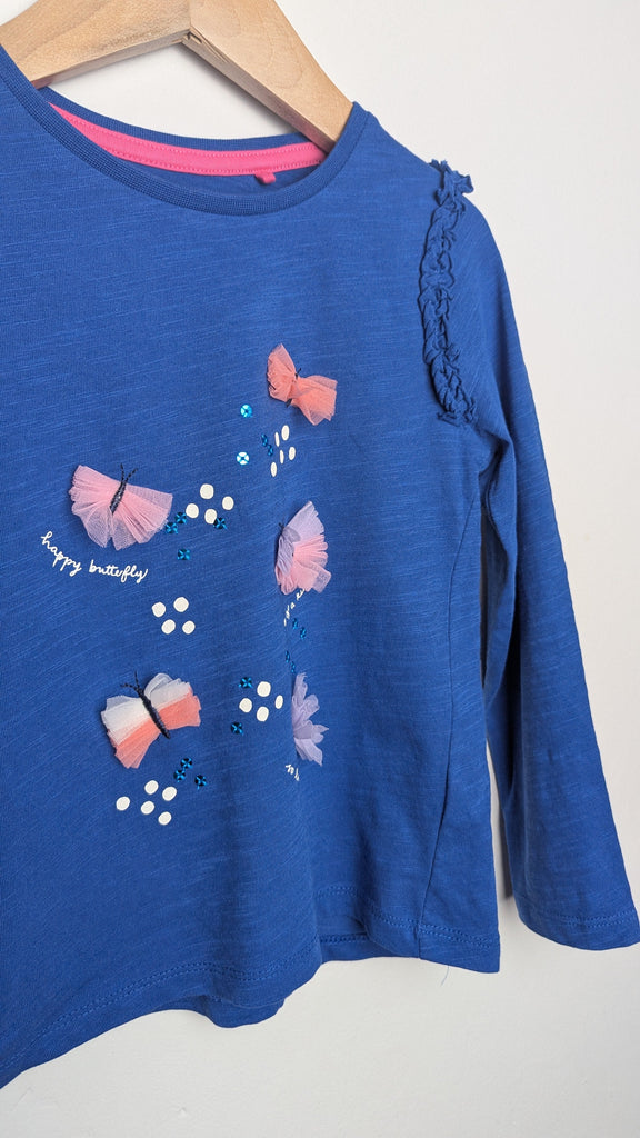 TU Blue Butterfly Long Sleeve Top - Girls 3-4 Years Little Ones Preloved Used, Preloved, Preworn & Second Hand Baby, Kids & Children's Clothing UK Online. Cheap affordable. Brands including Next, Joules, Nutmeg Morrisons, TU, F&F, H&M.