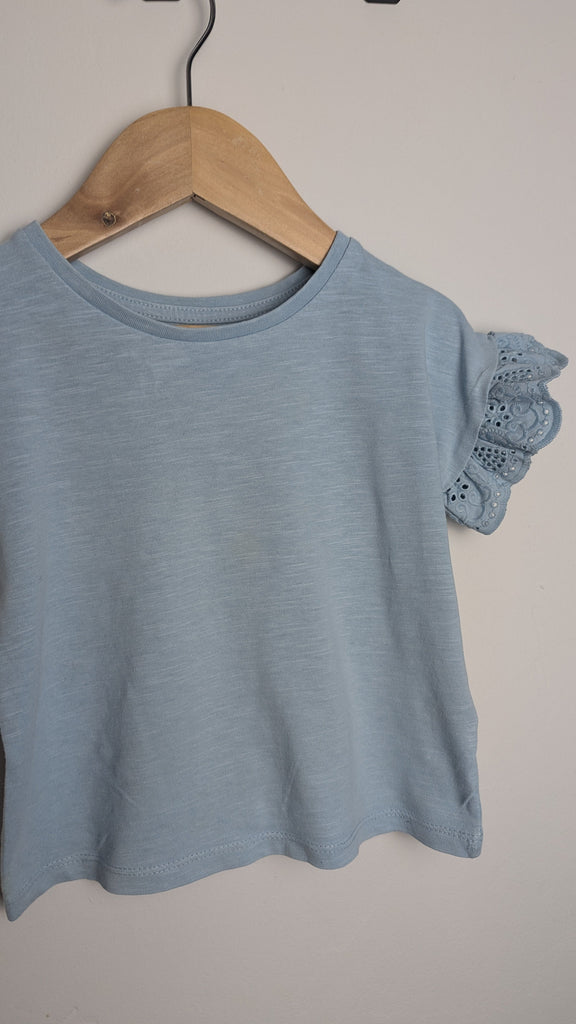 TU Blue Eyelet Sleeve Top - Girls 2-3 Years Little Ones Preloved Used, Preloved, Preworn & Second Hand Baby, Kids & Children's Clothing UK Online. Cheap affordable. Brands including Next, Joules, Nutmeg Morrisons, TU, F&F, H&M.