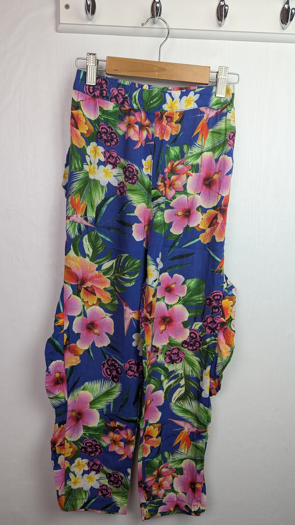 TU Blue Floral Frill Trousers - Girls 9 Years Little Ones Preloved Used, Preloved, Preworn & Second Hand Baby, Kids & Children's Clothing UK Online. Cheap affordable. Brands including Next, Joules, Nutmeg Morrisons, TU, F&F, H&M.