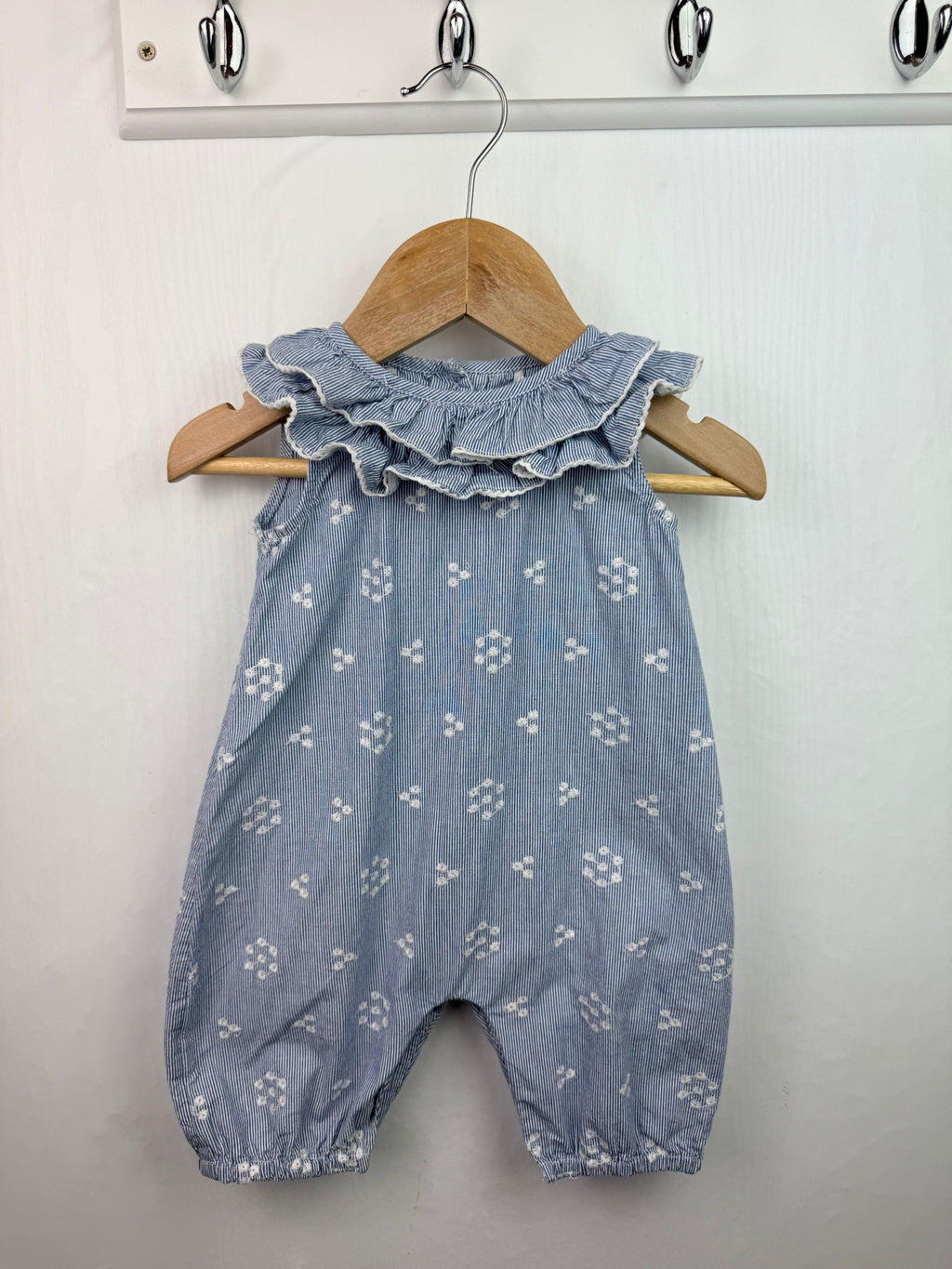 TU Blue Striped Floral Romper - Baby Girls 0 - 3 Months - Little Ones Preloved. Second Hand Children's & Preloved Baby, Kids, Girls & Boys Clothes. UK online