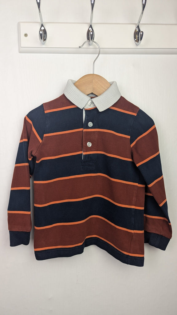 TU Brown & Navy Rugby Top - Boys 2-3 Years Little Ones Preloved Used, Preloved, Preworn & Second Hand Baby, Kids & Children's Clothing UK Online. Cheap affordable. Brands including Next, Joules, Nutmeg Morrisons, TU, F&F, H&M.