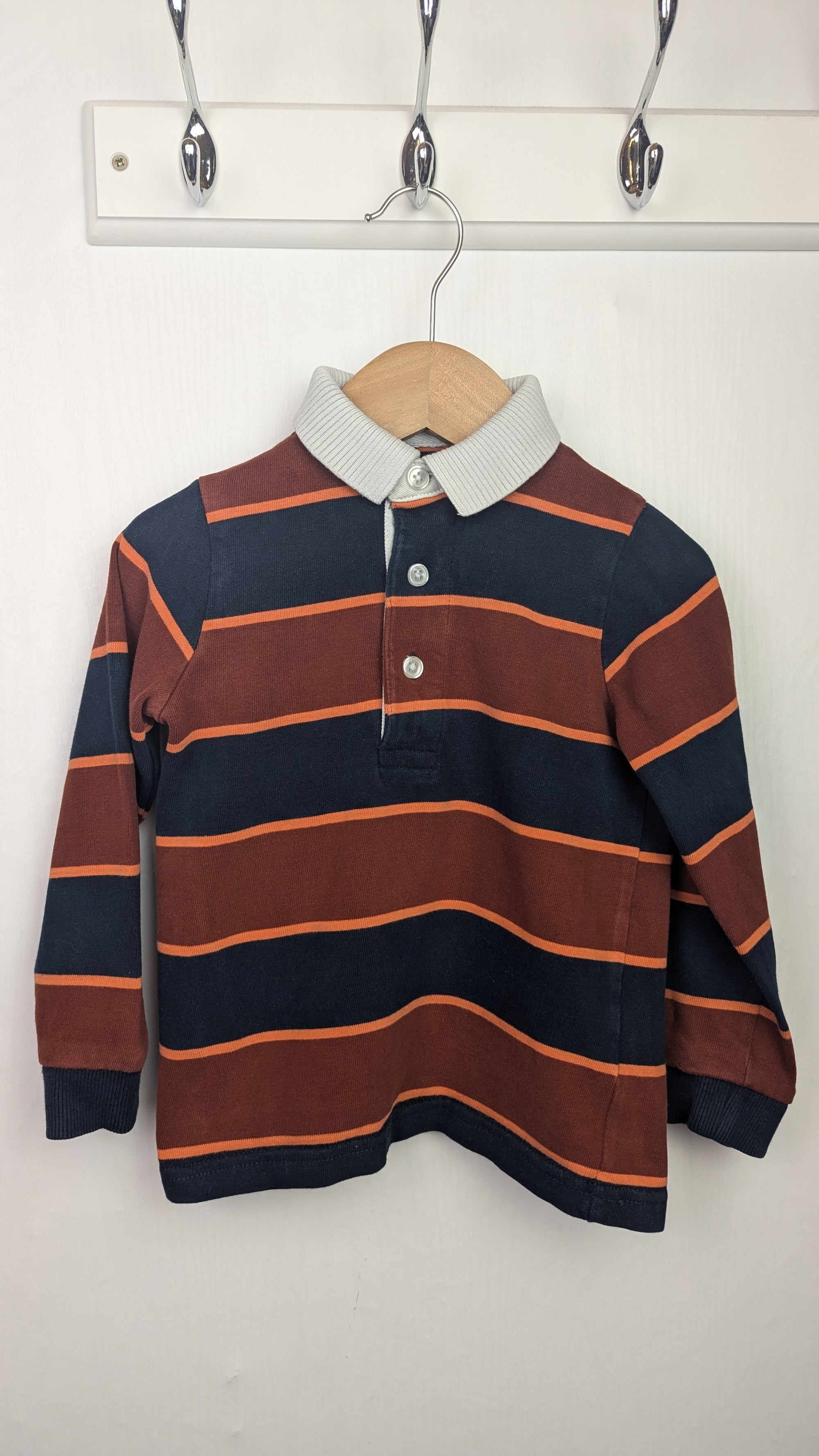TU Brown & Navy Rugby Top - Boys 2 - 3 Years - Little Ones Preloved. Second Hand Children's & Preloved Baby, Kids, Girls & Boys Clothes. UK online