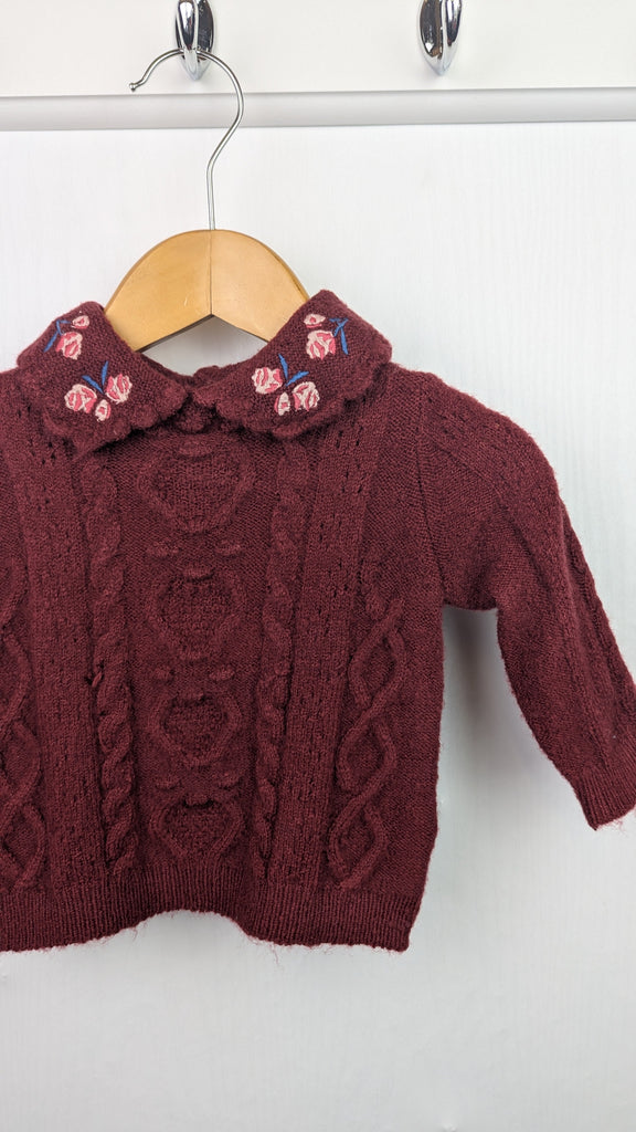 TU Burgundy Floral Knit Jumper - Baby Girls 0-1 Month TU Used, Preloved, Preworn & Second Hand Baby, Kids & Children's Clothing UK Online. Cheap affordable. Brands including Next, Joules, Nutmeg Morrisons, TU, F&F, H&M.