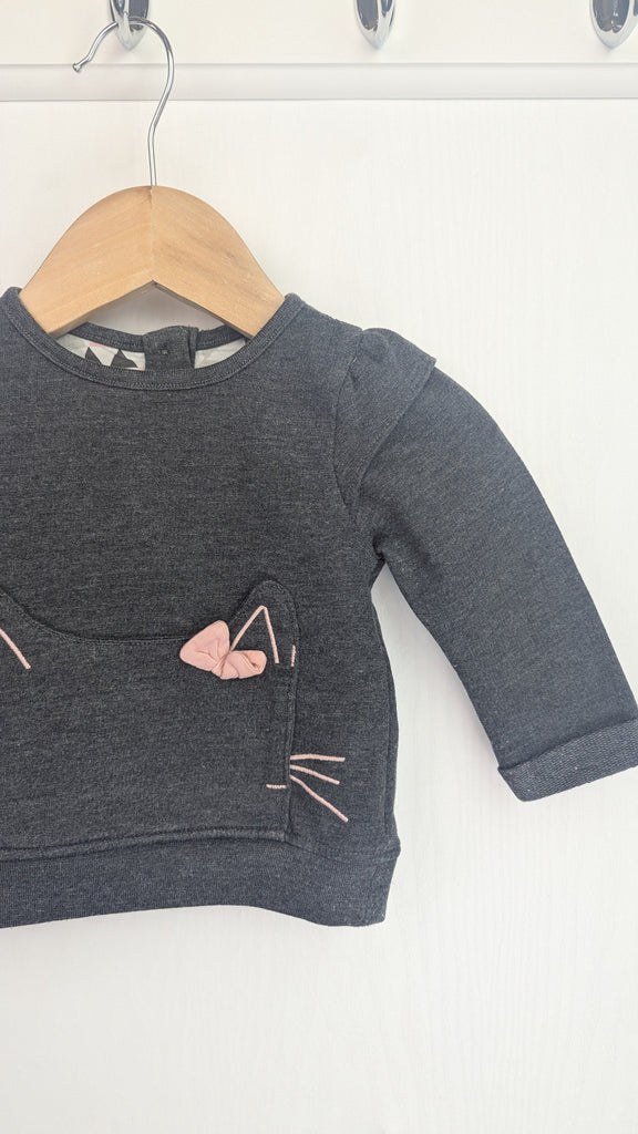 TU Grey & Pink Kitty Jumper - Baby Girls 0-3 Months TU Used, Preloved, Preworn & Second Hand Baby, Kids & Children's Clothing UK Online. Cheap affordable. Brands including Next, Joules, Nutmeg Morrisons, TU, F&F, H&M.