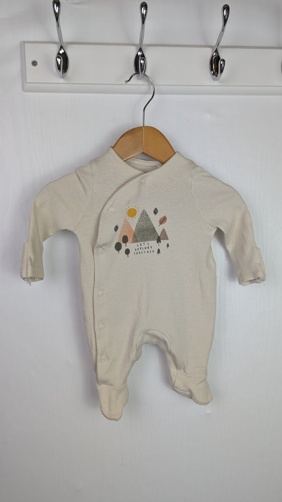 TU 'Let's Explore Together' Sleepsuit - Unisex Newborn Little Ones Preloved Used, Preloved, Preworn & Second Hand Baby, Kids & Children's Clothing UK Online. Cheap affordable. Brands including Next, Joules, Nutmeg Morrisons, TU, F&F, H&M.